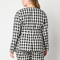 Liz Claiborne Womens Plus Gingham Classic Fit Blazer