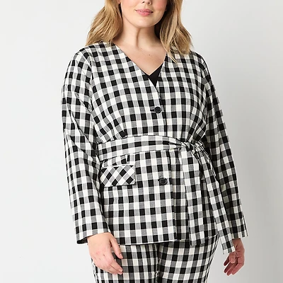Liz Claiborne Womens Plus Gingham Classic Fit Blazer