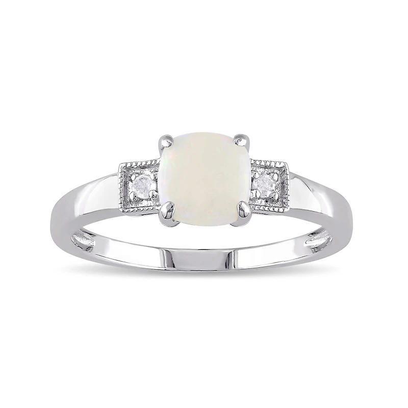 Genuine Opal and Diamond-Accent Sterling Silver Ring