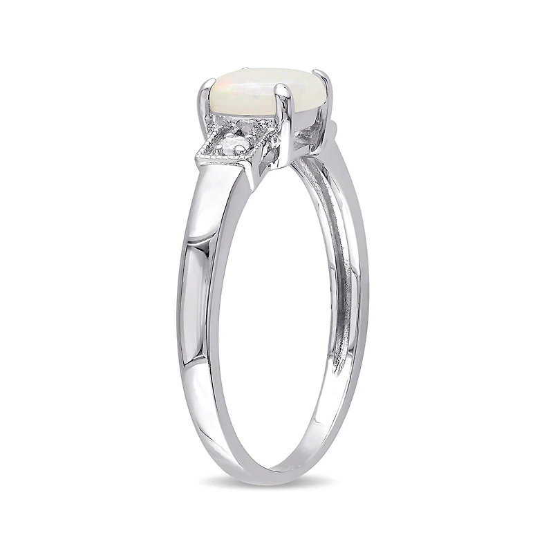 Genuine Opal and Diamond-Accent Sterling Silver Ring