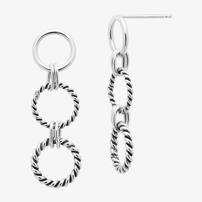 Silver Treasures Twisted Womens Sterling Silver Circle Drop Earrings