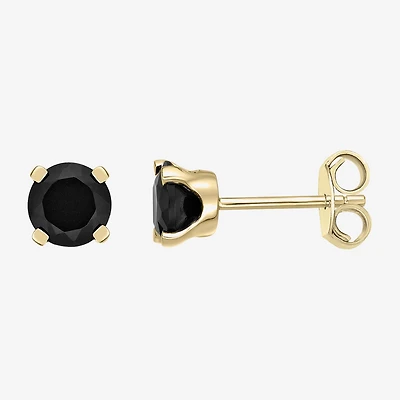 Genuine Black Onyx 14K Gold 6mm Round Stud Earrings
