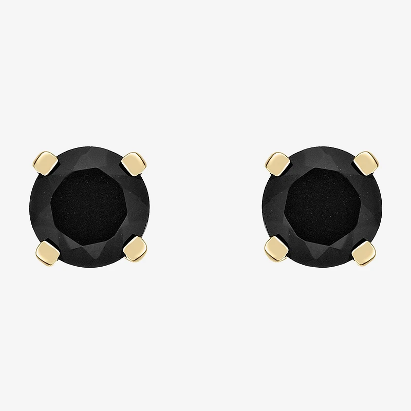 Genuine Black Onyx 14K Gold 6mm Round Stud Earrings