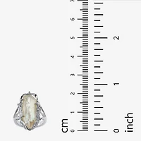 Womens White Mother Of Pearl Sterling Silver Oblong Cocktail Ring