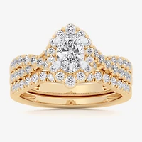Signature By Modern Bride (G-H / Si1-Si2) Womens 1 1/3 CT. T.W. Lab Grown White Diamond 10K Gold Oval Side Stone Halo Bridal Set
