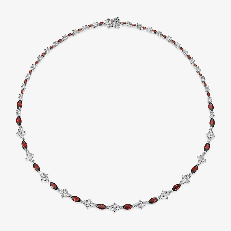 Womens Red Garnet Sterling Silver 18 Inch Tennis Necklace