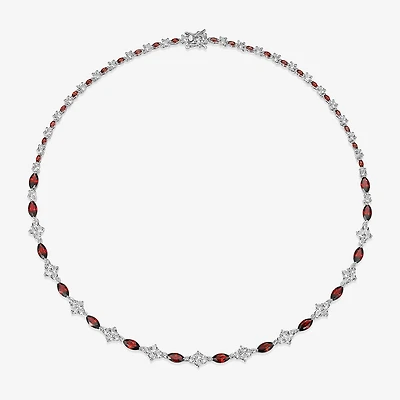 Womens Red Garnet Sterling Silver 18 Inch Tennis Necklace
