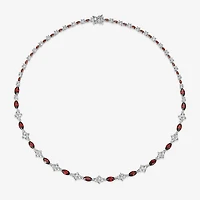 Womens Red Garnet Sterling Silver 18 Inch Tennis Necklace