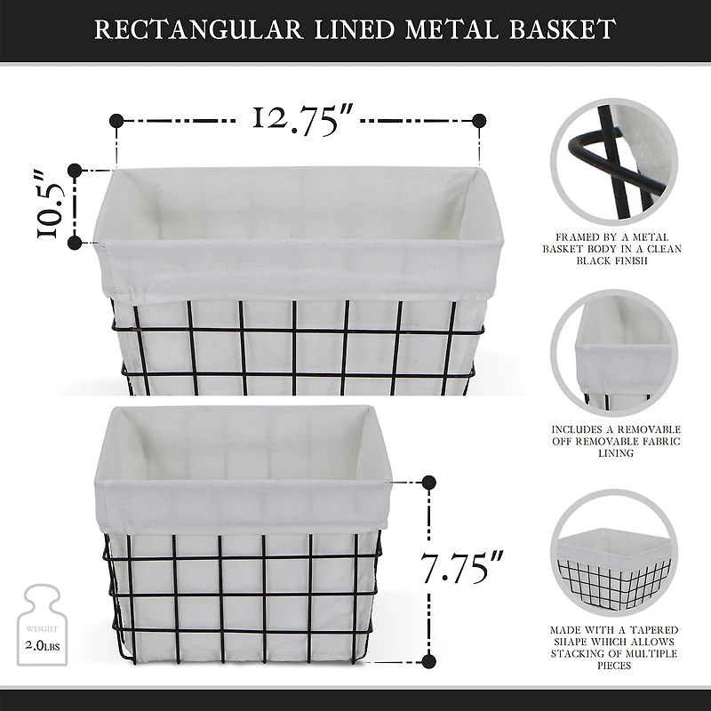 Cheungs Lined Rectangular Metal Basket