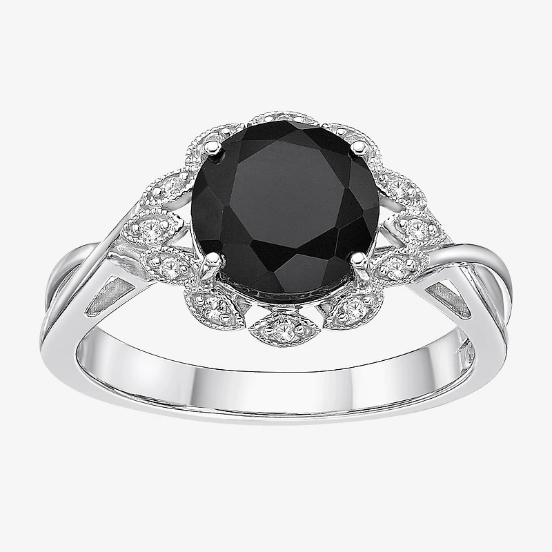 Womens Genuine Black Onyx Sterling Silver Round Cocktail Ring