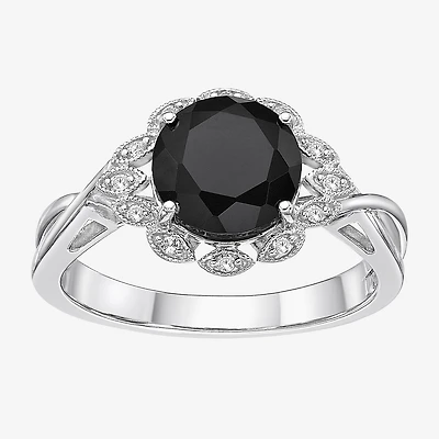 Womens Genuine Black Onyx Sterling Silver Round Cocktail Ring