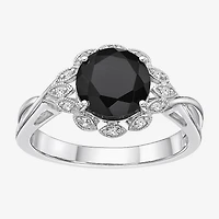 Womens Genuine Black Onyx Sterling Silver Round Cocktail Ring