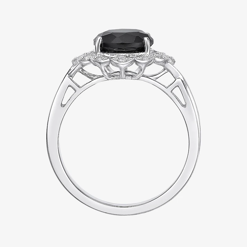 Womens Genuine Black Onyx Sterling Silver Round Cocktail Ring