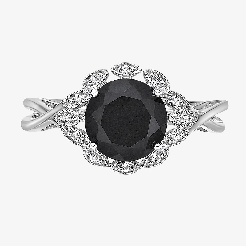 Womens Genuine Black Onyx Sterling Silver Round Cocktail Ring