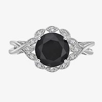 Womens Genuine Black Onyx Sterling Silver Round Cocktail Ring