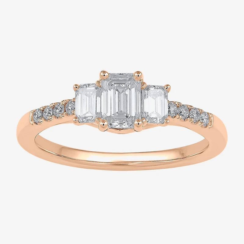 Love Lives Forever (H-I / Si2) Womens 1 CT. T.W. Lab Grown White Diamond 10K Gold Side Stone 3-Stone Engagement Ring