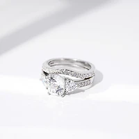 Diamonart Womens Cubic Zirconia Sterling Silver Side Stone 3-Stone Bridal Set