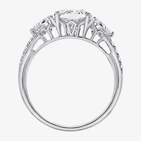 Diamonart Womens Cubic Zirconia Sterling Silver Side Stone 3-Stone Bridal Set