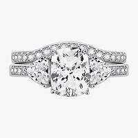 Diamonart Womens Cubic Zirconia Sterling Silver Side Stone 3-Stone Bridal Set