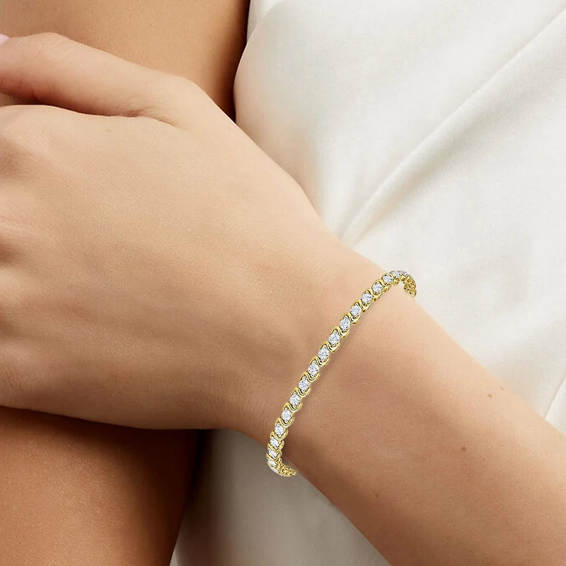(I / I2) Womens 3 CT. T.W. Lab Grown White Diamond 14K Gold Over Silver Tennis Bracelet