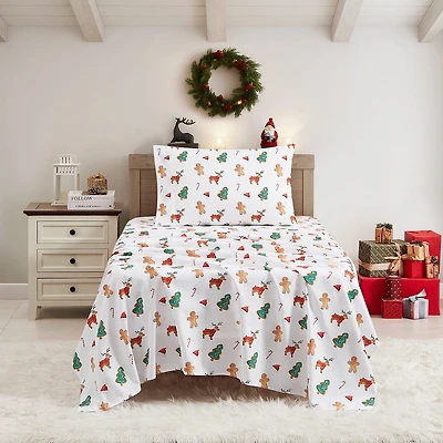 Sweet Home Collection Printed Christmas Holiday Microfiber Deep Pocket Sheet Set