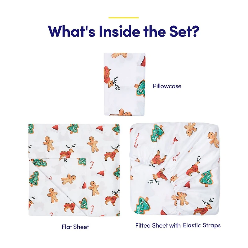 Sweet Home Collection Printed Christmas Holiday Microfiber Deep Pocket Sheet Set