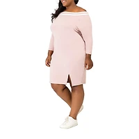 Poetic Justice Womens Plus Straight Neck Long Sleeve Sheath Dress