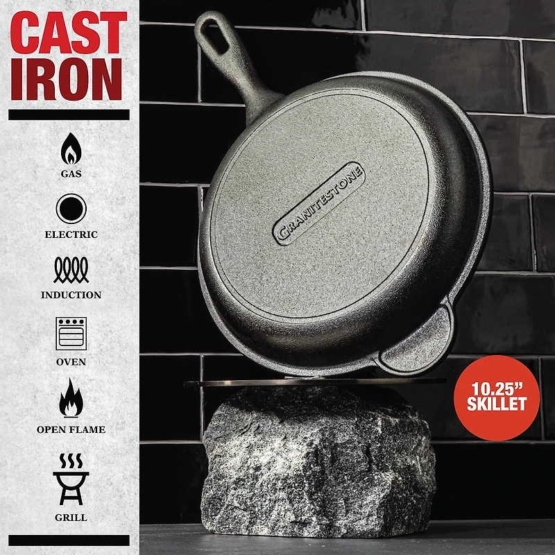 Granitestone Heavy Duty Cast Iron 10.25" Round Skillet