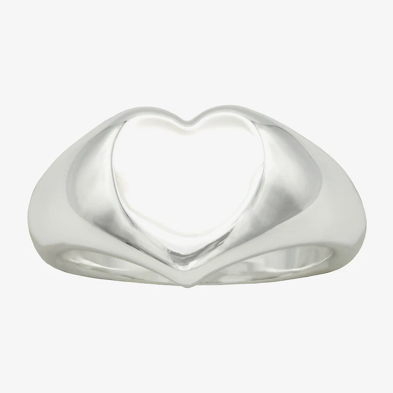 Sparkle Allure Womens Pure Silver Over Brass Heart Signet Ring