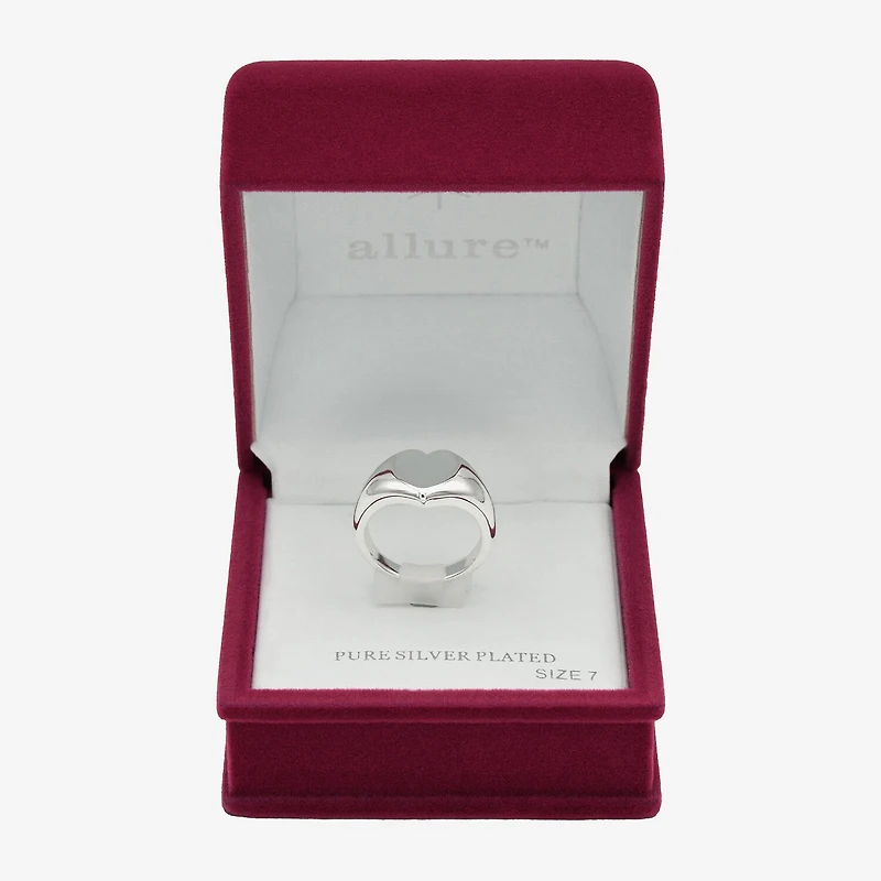 Sparkle Allure Womens Pure Silver Over Brass Heart Signet Ring