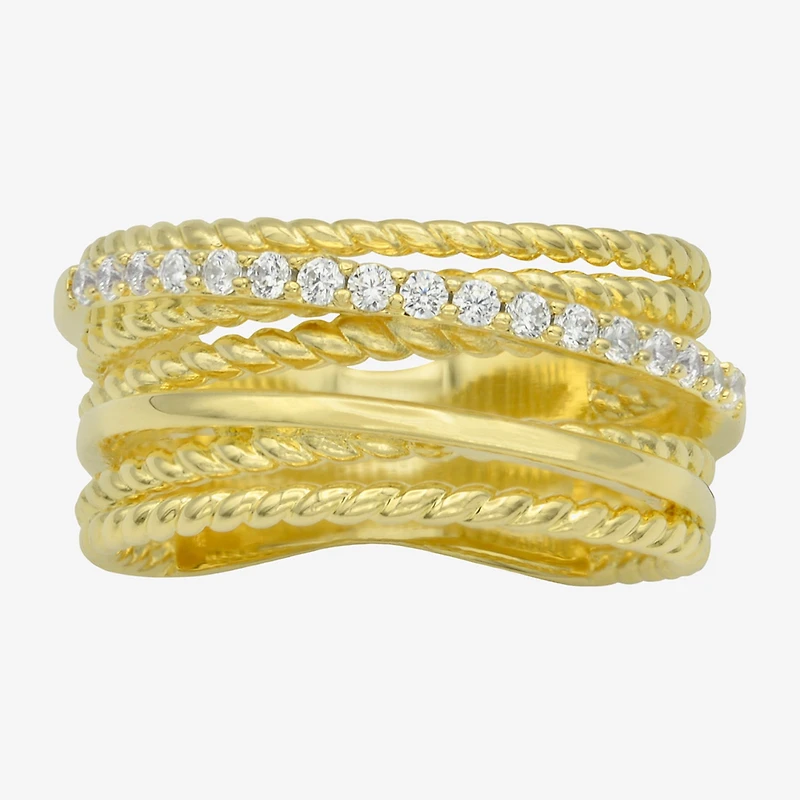 Sparkle Allure Womens 4MM Cubic Zirconia 14K Gold Over Brass Crossover Band