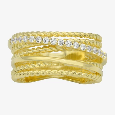 Sparkle Allure Womens 4MM Cubic Zirconia 14K Gold Over Brass Crossover Band