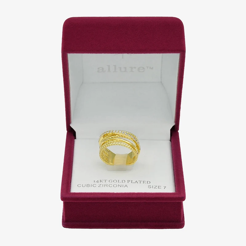 Sparkle Allure Womens 4MM Cubic Zirconia 14K Gold Over Brass Crossover Band