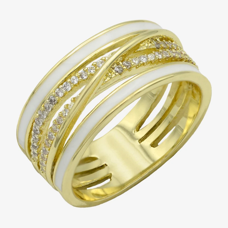 Sparkle Allure Womens 10MM Cubic Zirconia 14K Gold Over Brass Crossover Band