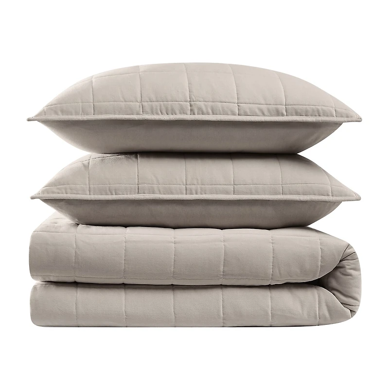 Brooklyn Loom Matte Cotton Velvetbox Stitch Easy Care Quilt Set
