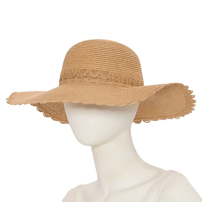 SOL and MER Straw With Lace Band Womens Floppy Hat
