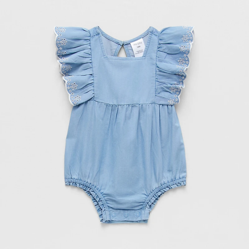 Okie Dokie Chambray Baby Girls Sleeveless Romper