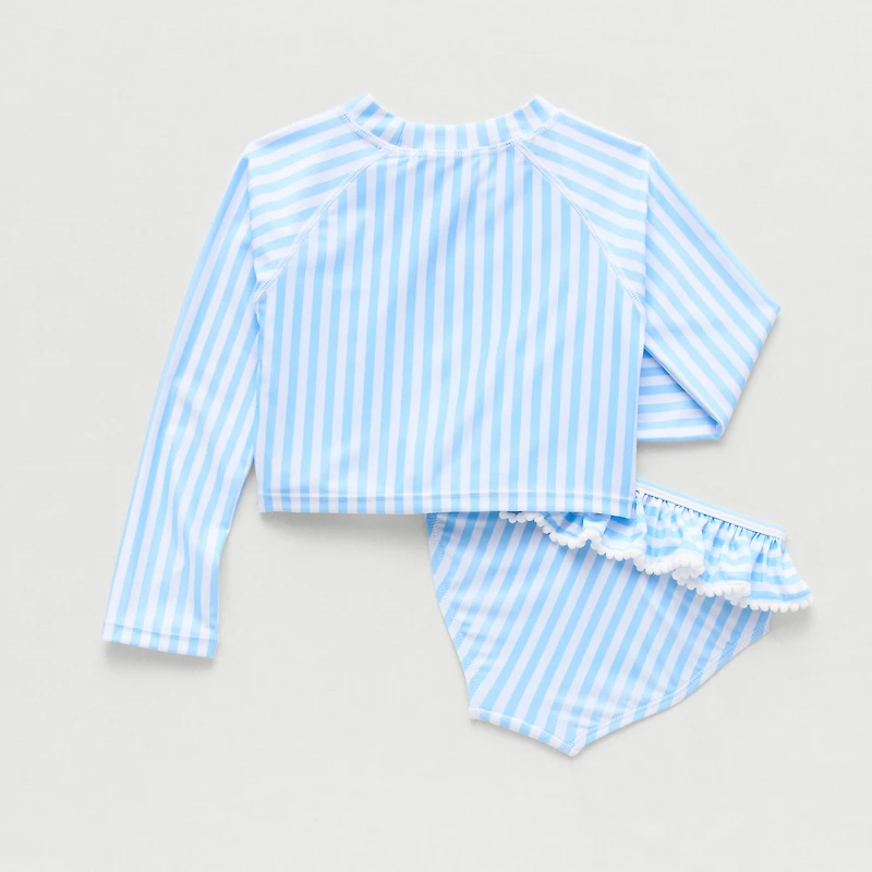 Okie Dokie Toddler & Little Girls UV Protection Striped 2-pc. Rash Guard Set