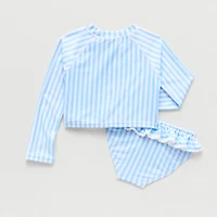 Okie Dokie Toddler & Little Girls UV Protection Striped 2-pc. Rash Guard Set