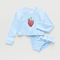 Okie Dokie Toddler & Little Girls UV Protection Striped 2-pc. Rash Guard Set