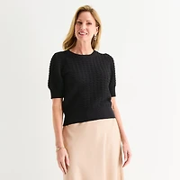Liz Claiborne Womens Crew Neck Short Sleeve Pullover Sweater