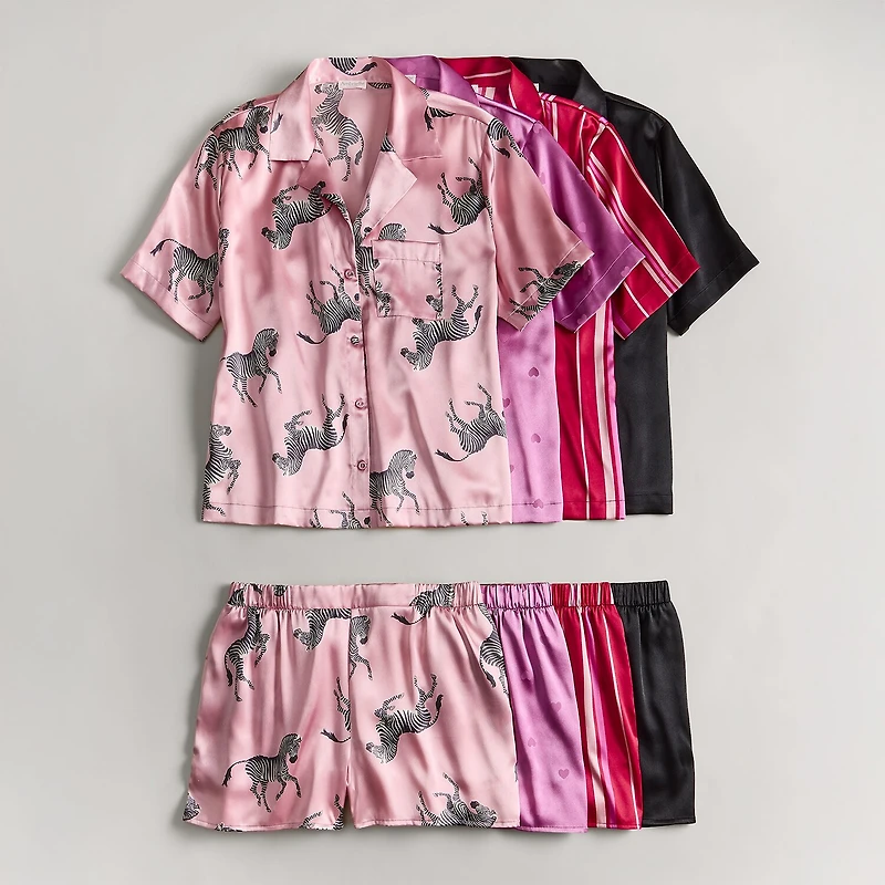 Ambrielle Womens Satin Short Sleeve 2-pc. Plus Pajama Set