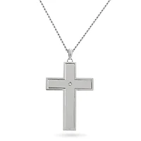 Mens Cubic Zirconia Stainless Steel Lords Prayer Cross Pendant