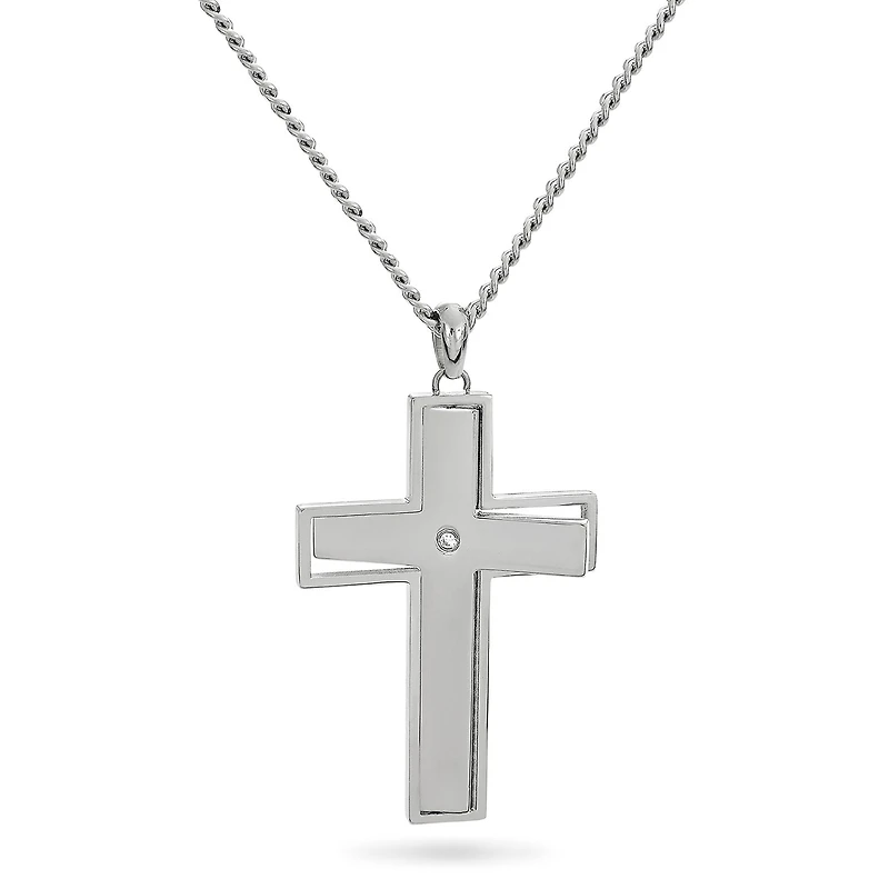 Mens Cubic Zirconia Stainless Steel Lords Prayer Cross Pendant
