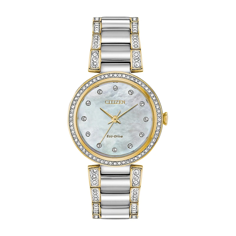 Citizen Silhouette Crystal Womens Crystal Accent Two Tone Stainless Steel Bracelet Watch Em0844-58d