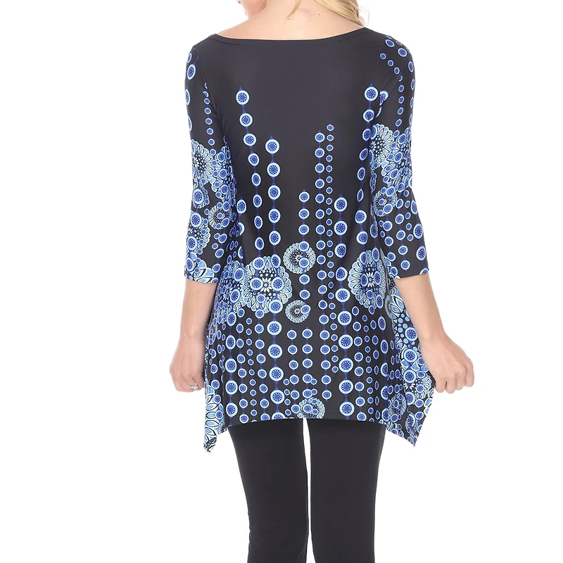 White Mark Womens Round Neck 3/4 Sleeve Tunic Top