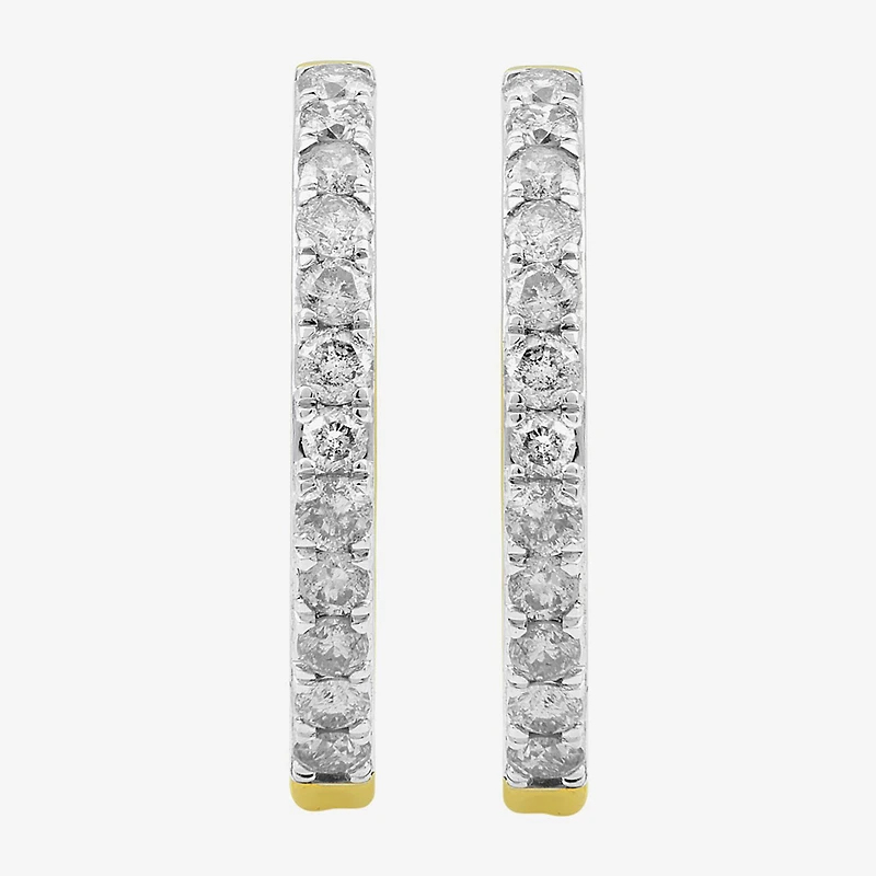 (I, I2) Womens 1 CT. T.W. Lab Grown White Diamond 10K Gold 22.5mm Circle Hoop Earrings