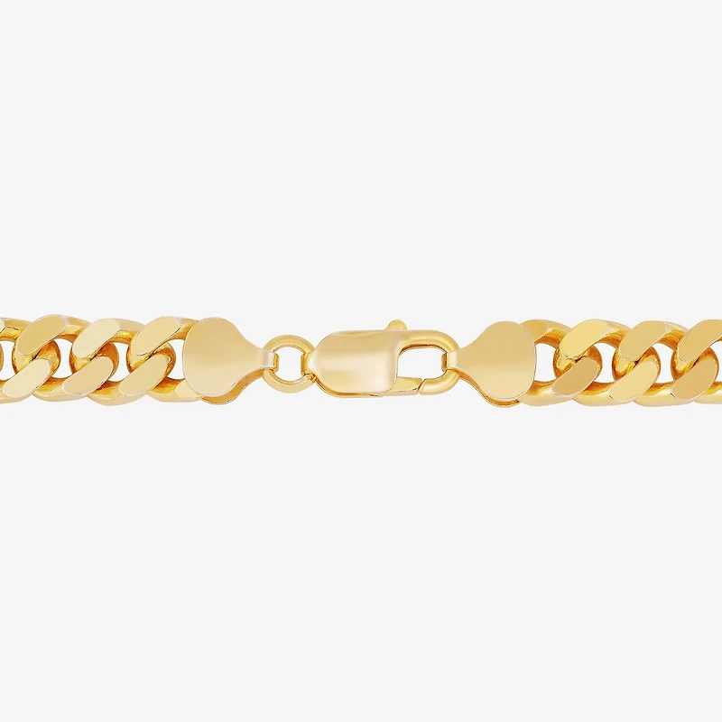 Mens 24K Gold Over Silver 8 1/2 Inch Solid Curb Chain Bracelet