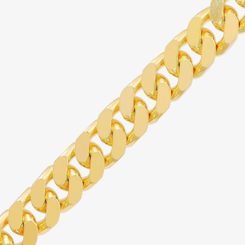 Mens 24K Gold Over Silver 8 1/2 Inch Solid Curb Chain Bracelet