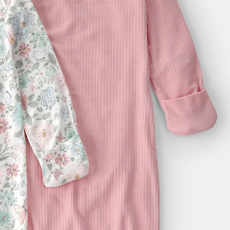 Carter's Purelysoft Baby Girls Round Neck Long Sleeve 2-pc. Nightgown